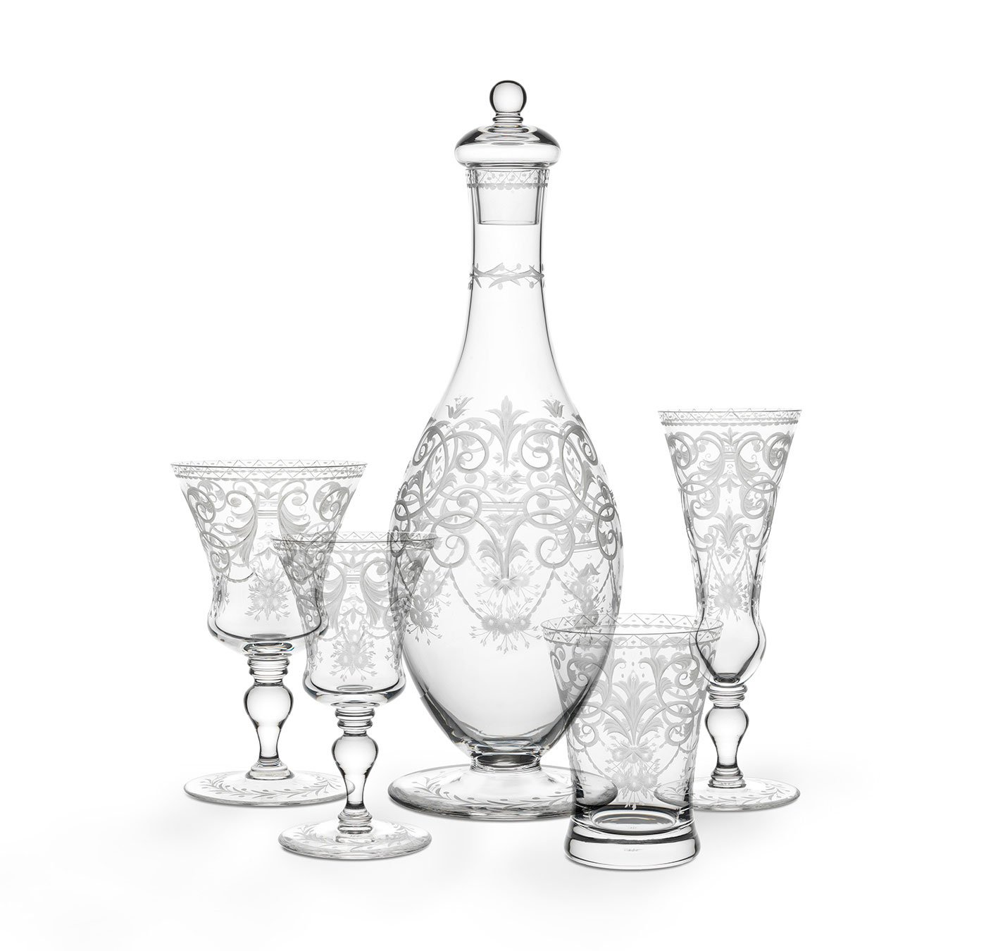 DRINKING SET NO 231 BAROCK WITH ENGRAVED ORNAMENT J L Lobmeyr