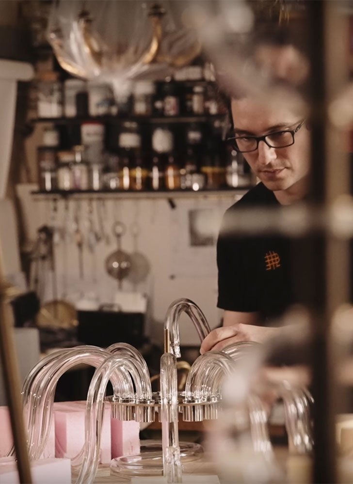 Cementing the arms of a Schloss Hof chandelier