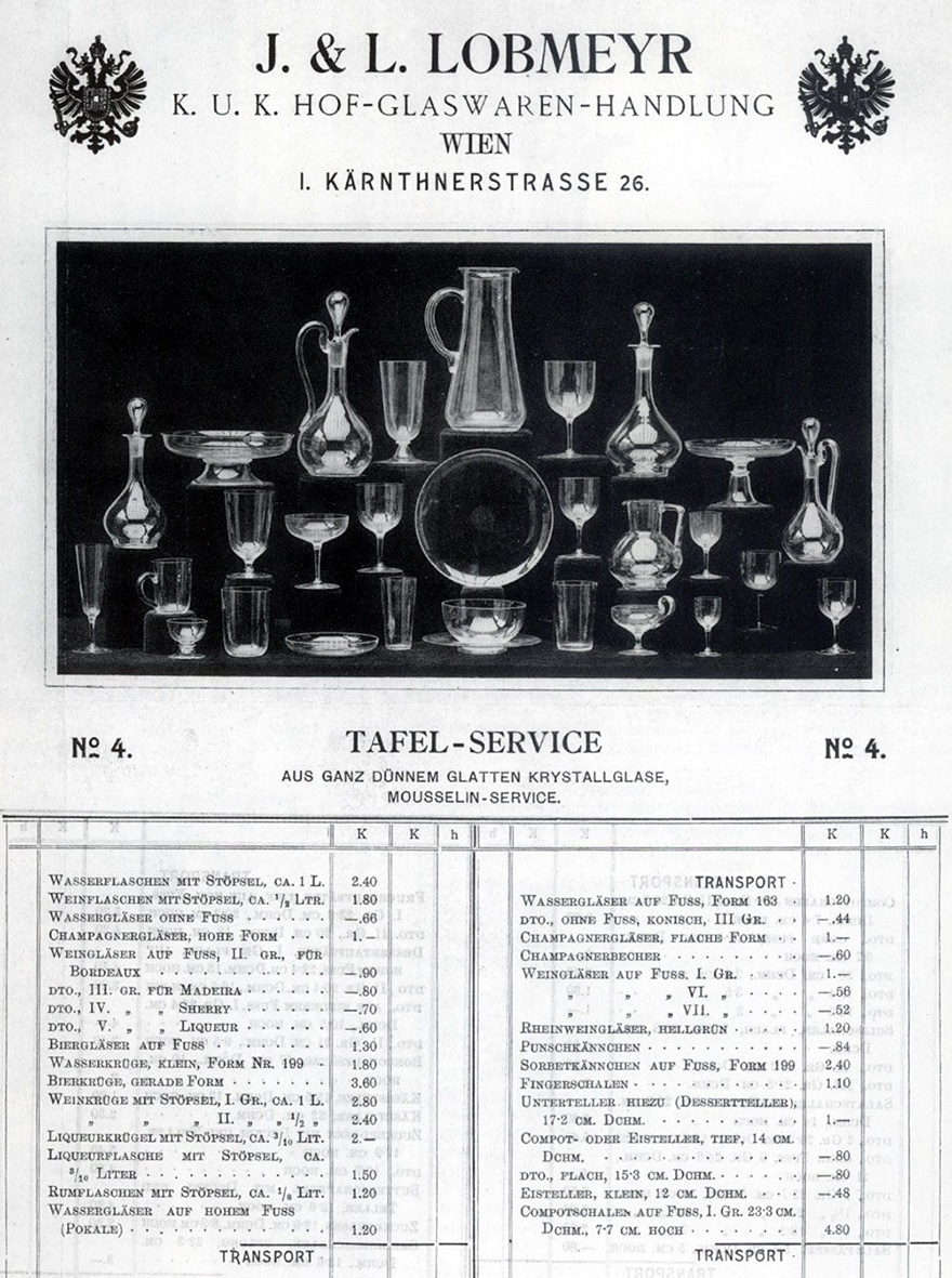 Trinkservice Nr. 4 - Alte Preisliste - Ludwg Lobmeyr