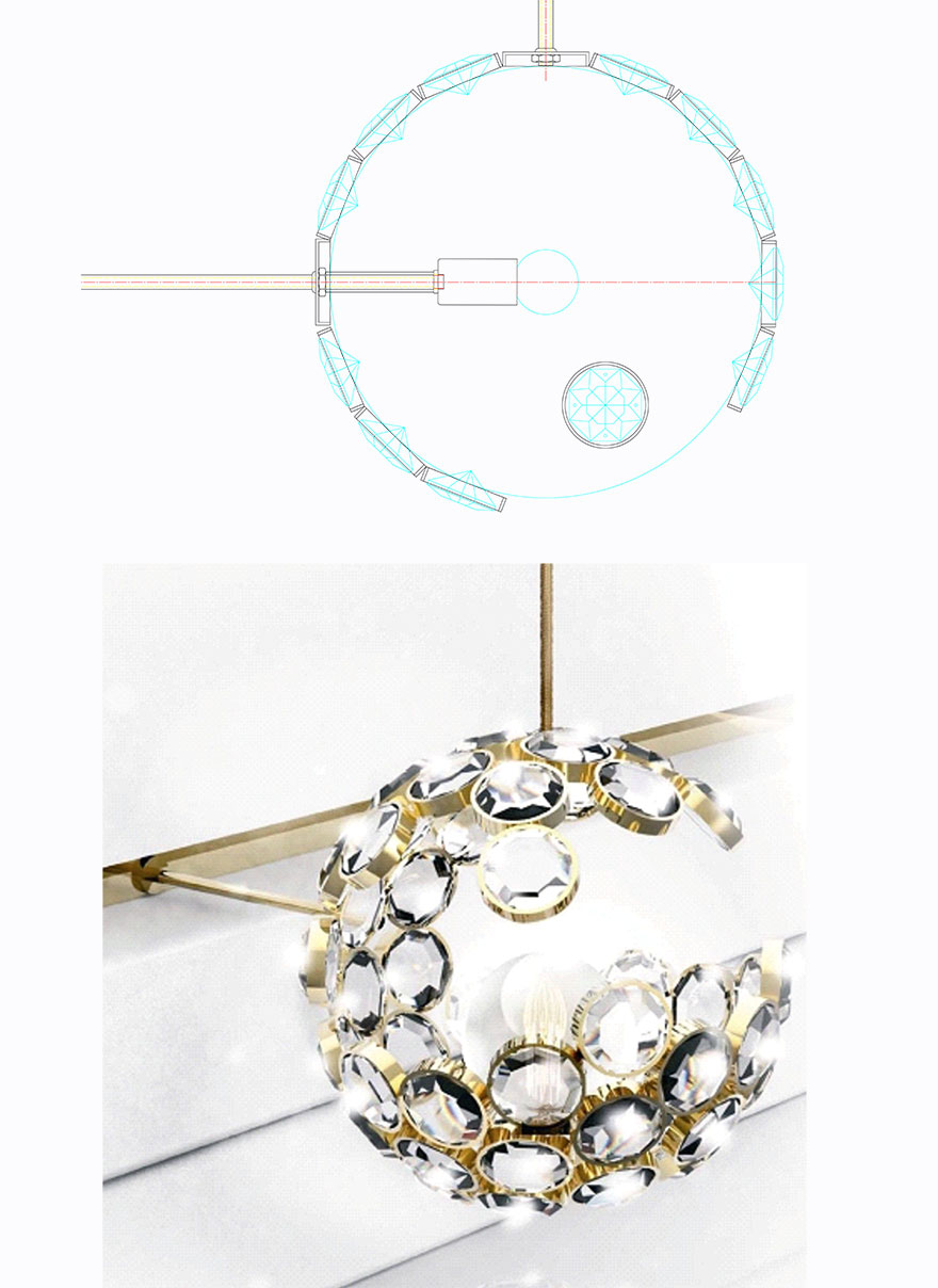 Cunning Sphere wall sconce 42578-1 drawing and rendering