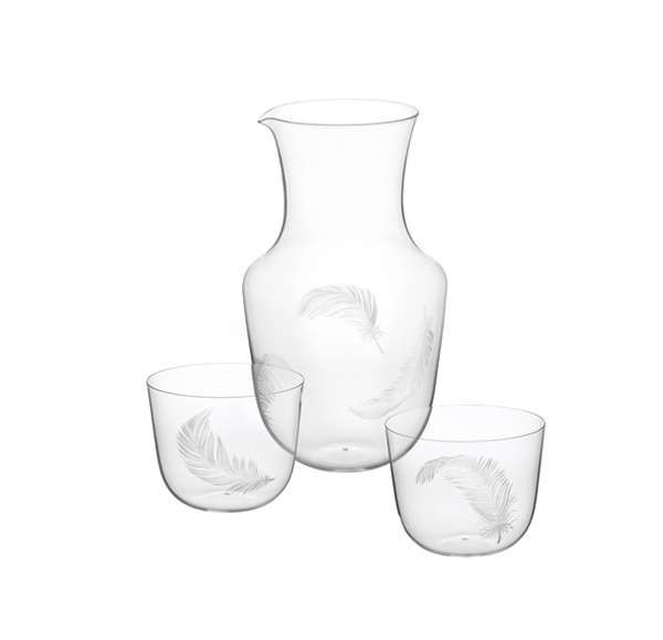 DRINKING SET NO.267 — ENGRAVED FEATHER