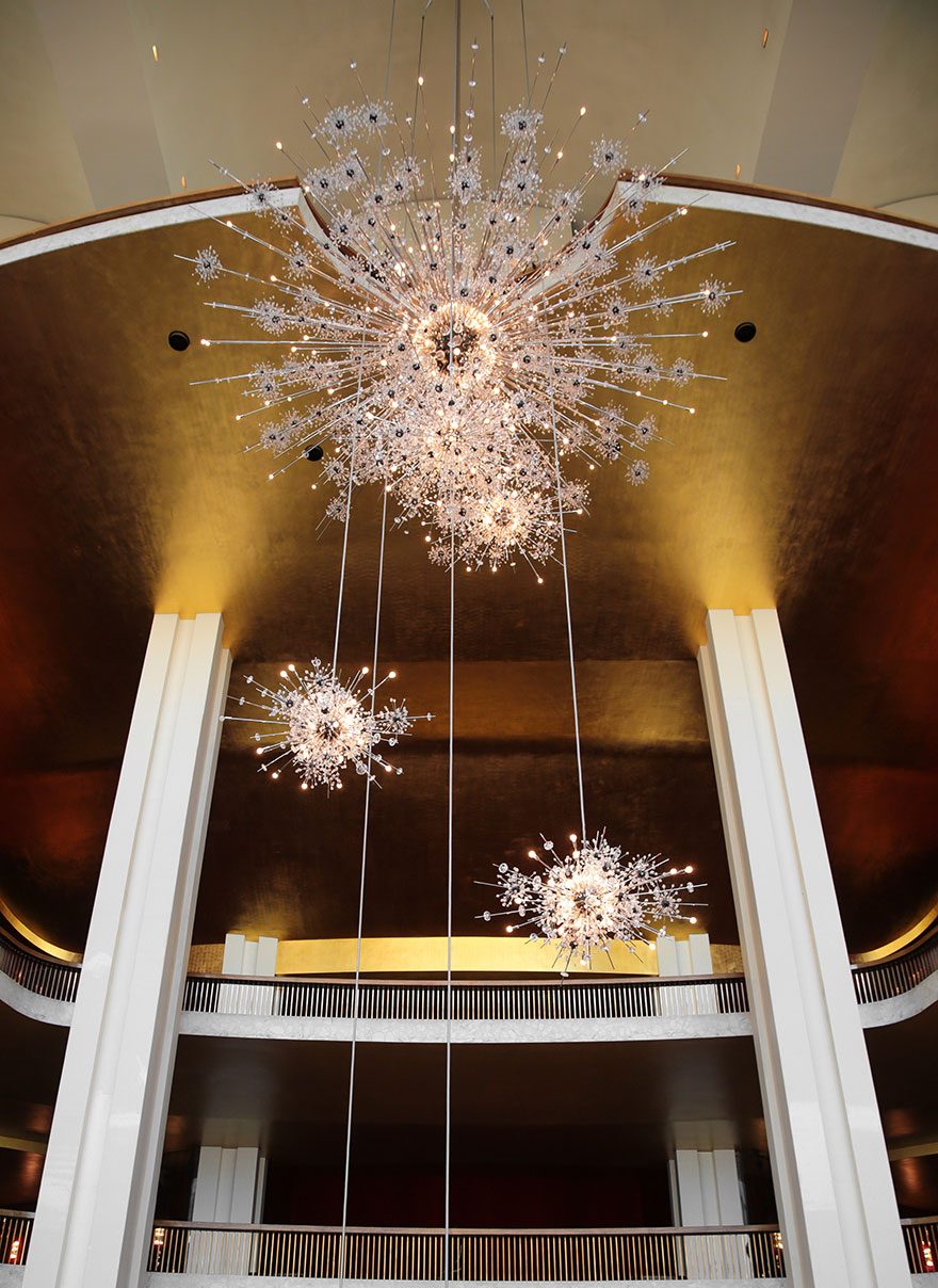 The chandelier cascade at the foyer of the Met Opera